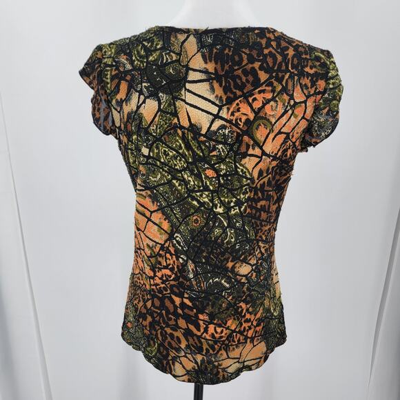 Robert Louis Blouse Womens Small V Neck Abstract Print Y2K Grunge - Picture 2 of 11
